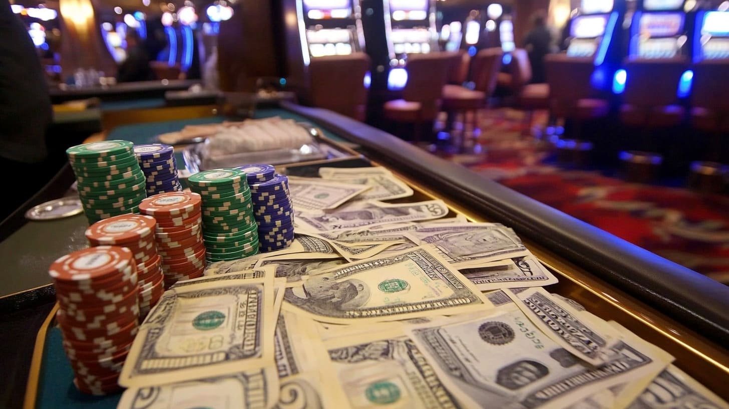 Tata letak meja blackjack Dream Gaming dengan area dealer dan area pemain yang jelas